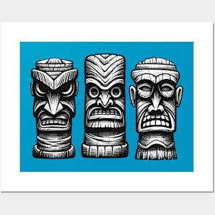 Three Tiki Statues (Grey Tones) Posters and Art